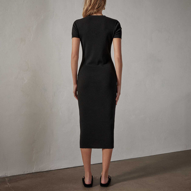 Split Front Knit Dress in Black | James Perse Los Angeles 
