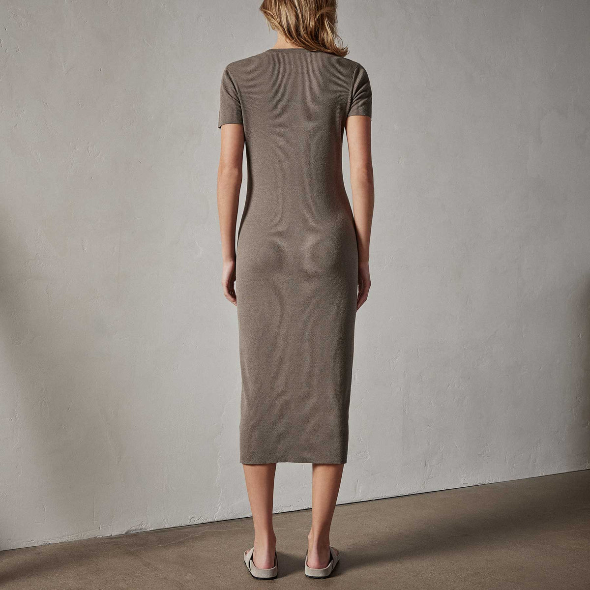 Split Front Knit Dress in River Rock | James Perse Los Angeles 