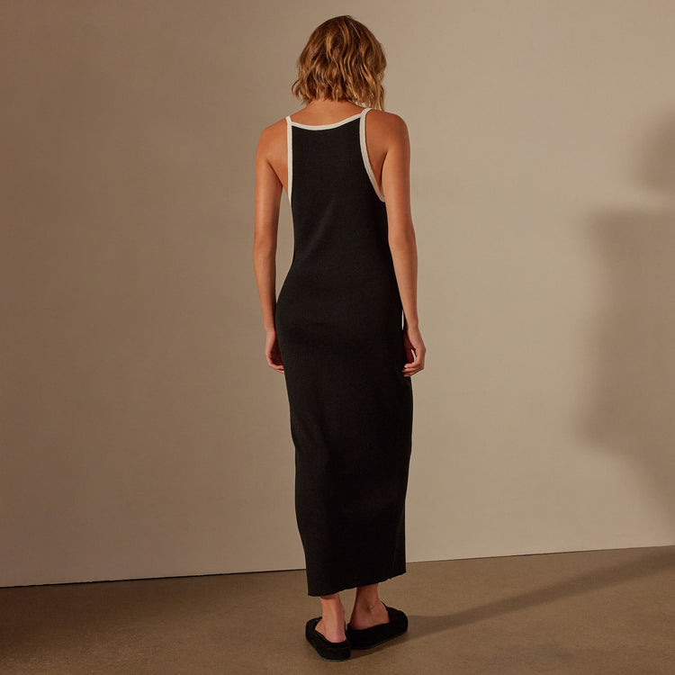 Stretch Linen Ribbed Dress in Black/White | James Perse Los Angeles