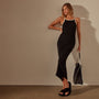 Stretch Linen Ribbed Dress in Black/White | James Perse Los Angeles
