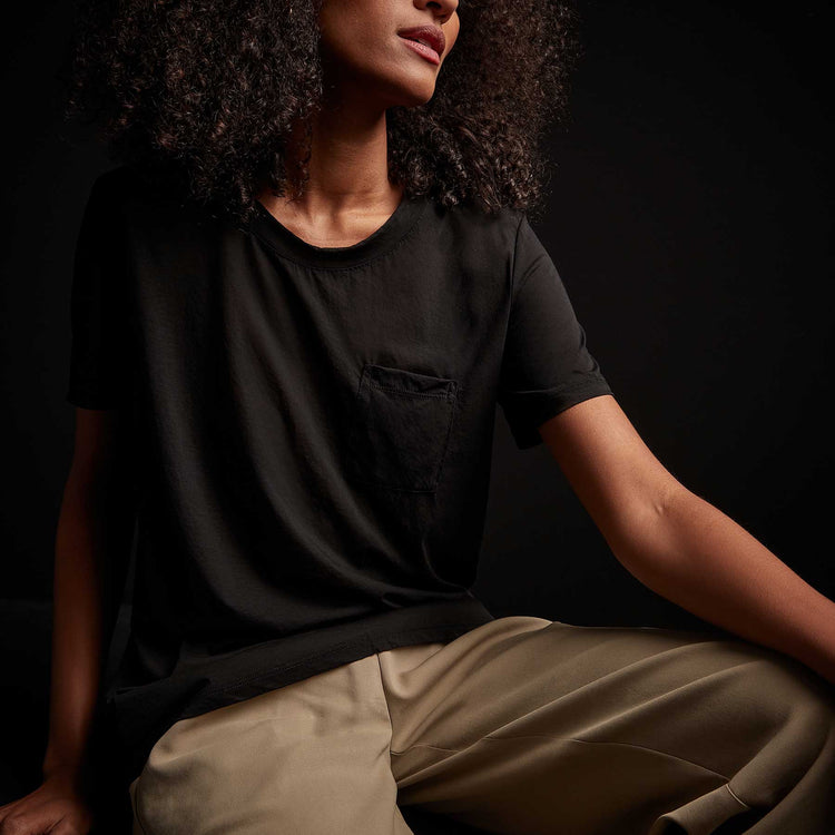 Stretch Jersey Short Sleeve Pocket Tee - Black | James Perse Los Angeles