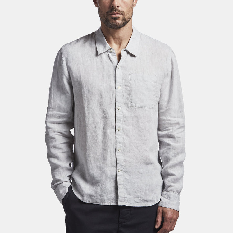 Long Sleeve Linen Pocket Shirt  In Feather | James Perse Los Angeles