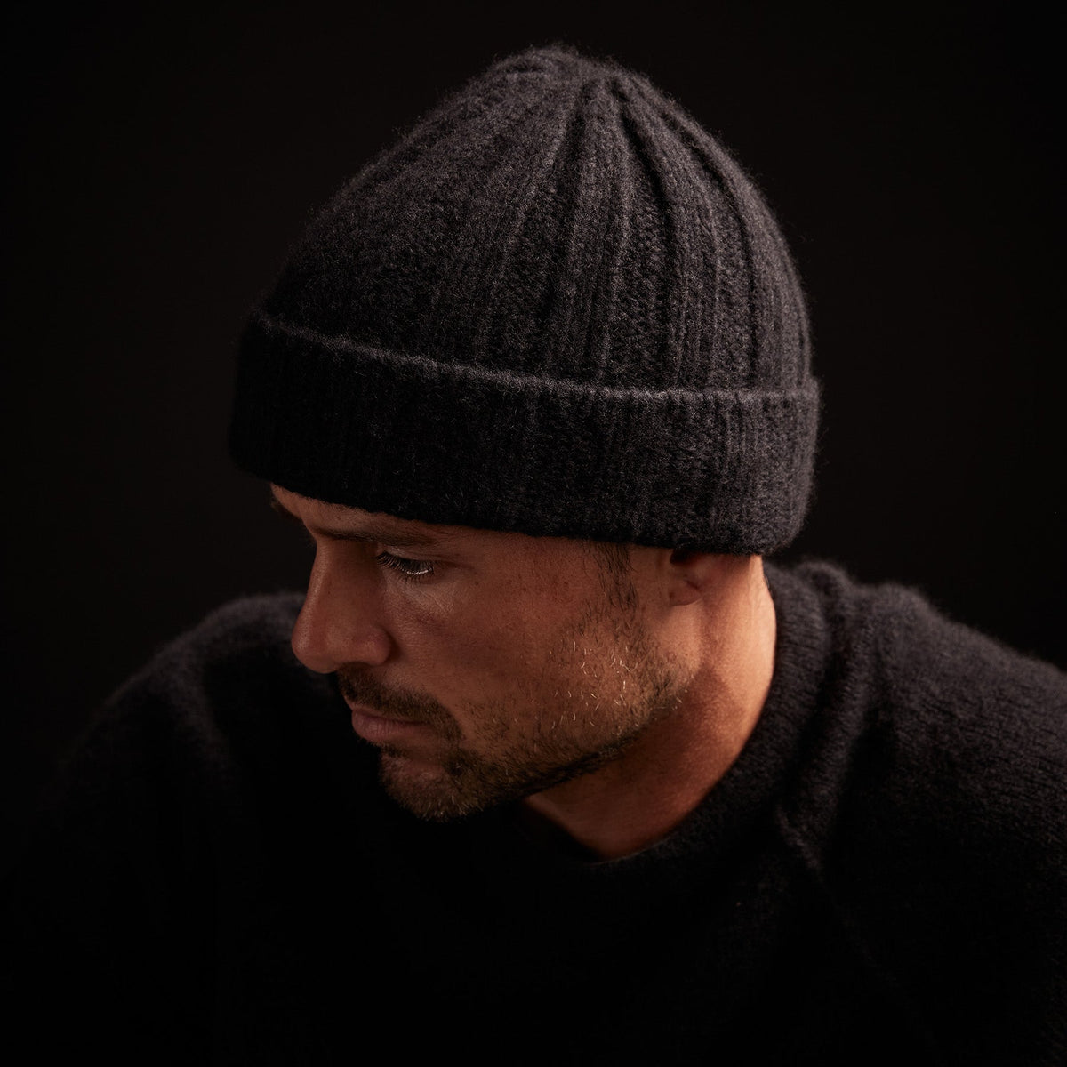 Cashmere Beanie & Scarf Set - Black