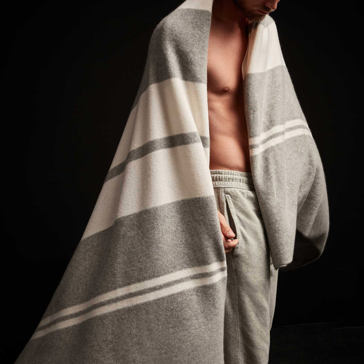 Striped Cashmere Home Gift Set In Taupe Melange/White | James Perse Los Angeles
