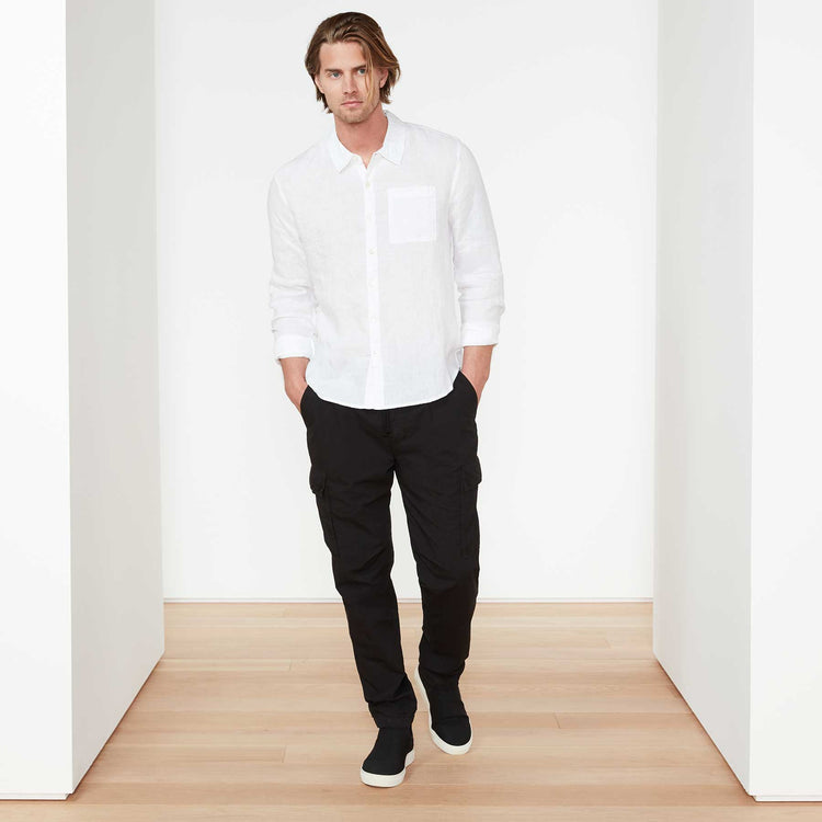 Long Sleeve Linen Pocket Shirt - White