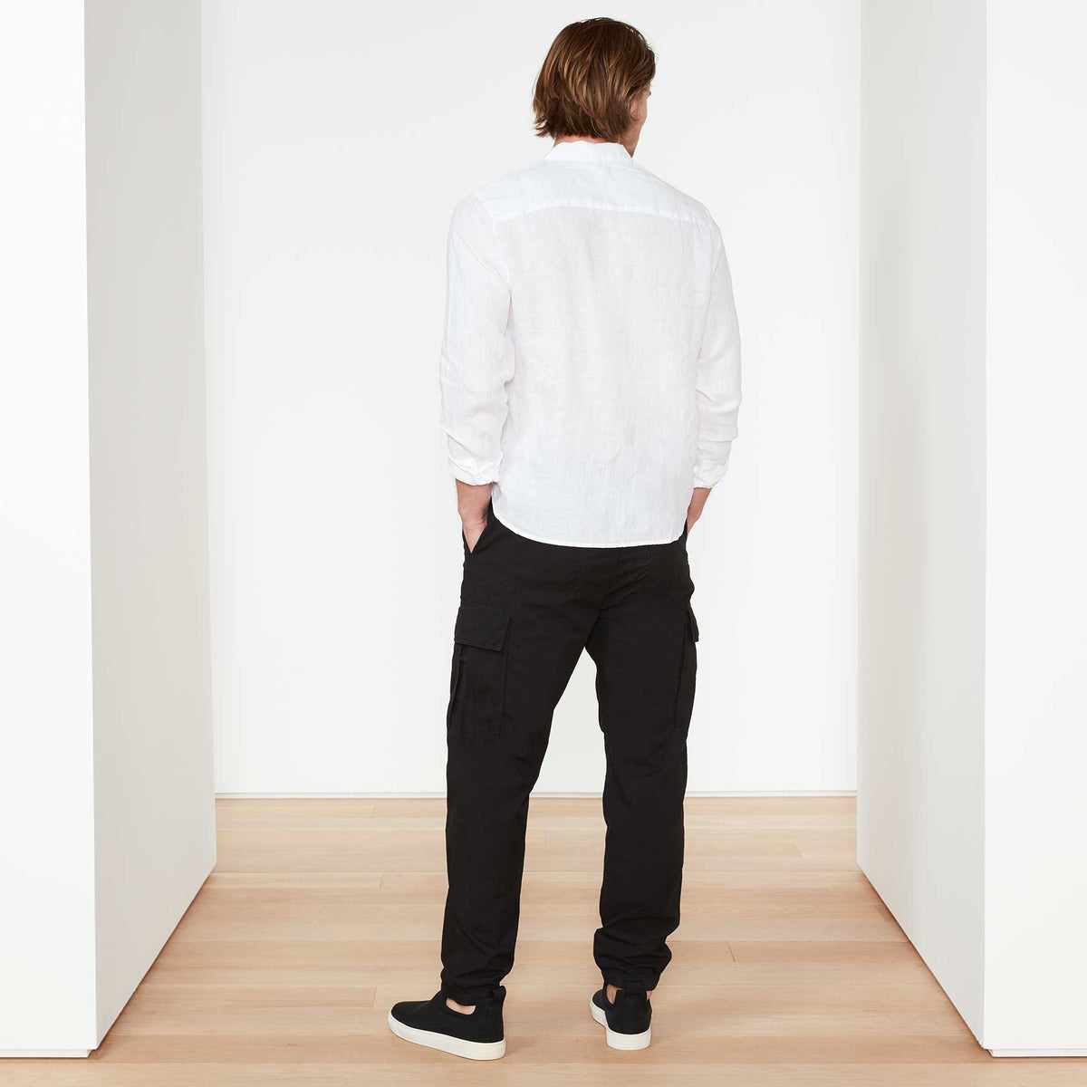 Long Sleeve Linen Pocket Shirt - White