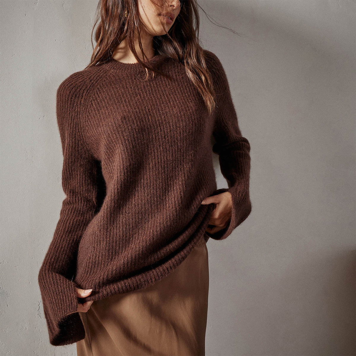 Women's Rib Raglan Crew Cashmere Gift Set - Americano/Mist