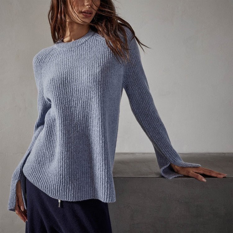 Women's Rib Raglan Crew Cashmere Gift Set - Atlantic/Black