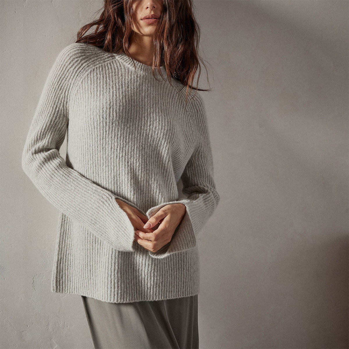Women's Rib Raglan Crew Cashmere Gift Set - Americano/Mist