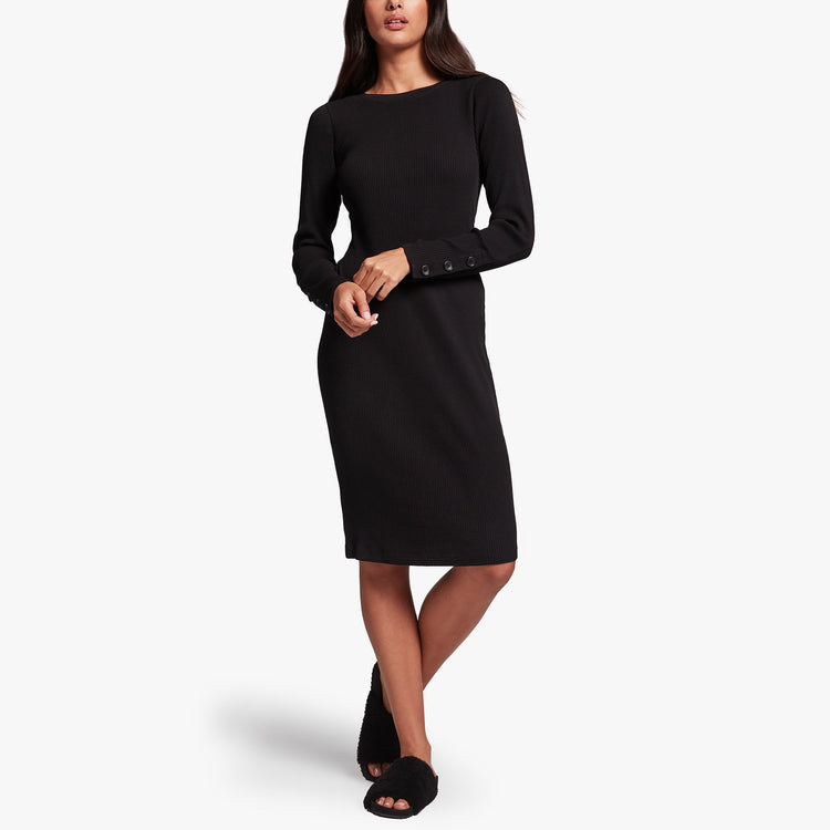 Ribbed Crew Neck Dress - Black