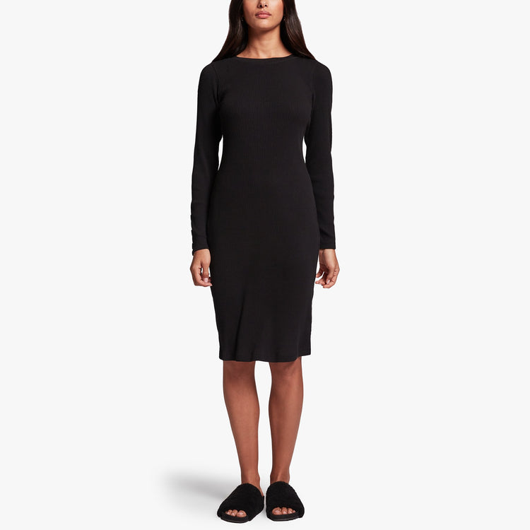 Ribbed Crew Neck Dress - Black