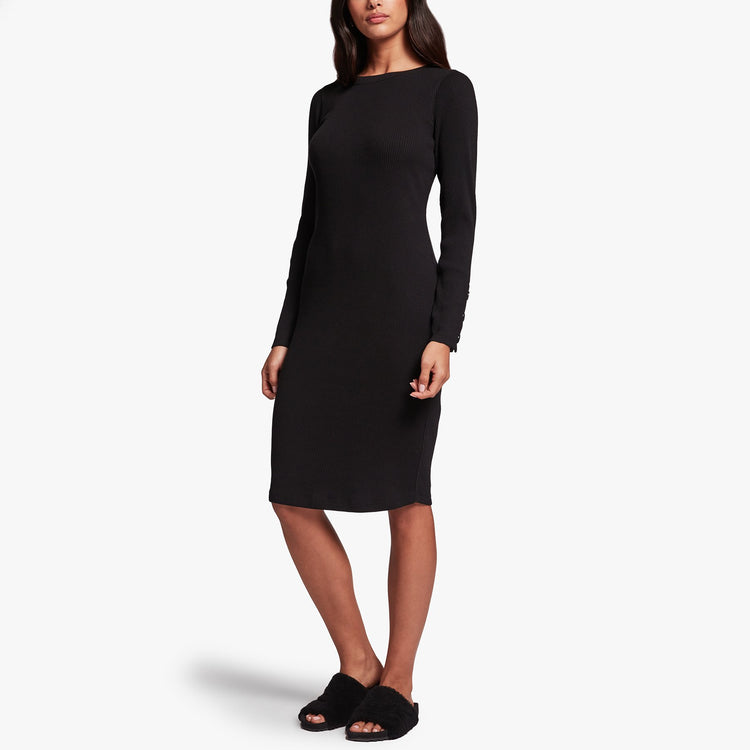 Ribbed Crew Neck Dress - Black