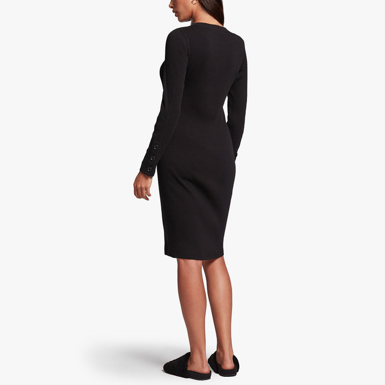Ribbed Crew Neck Dress - Black