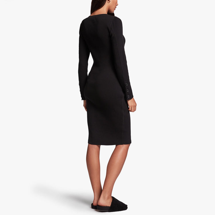 Ribbed Crew Neck Dress - Black